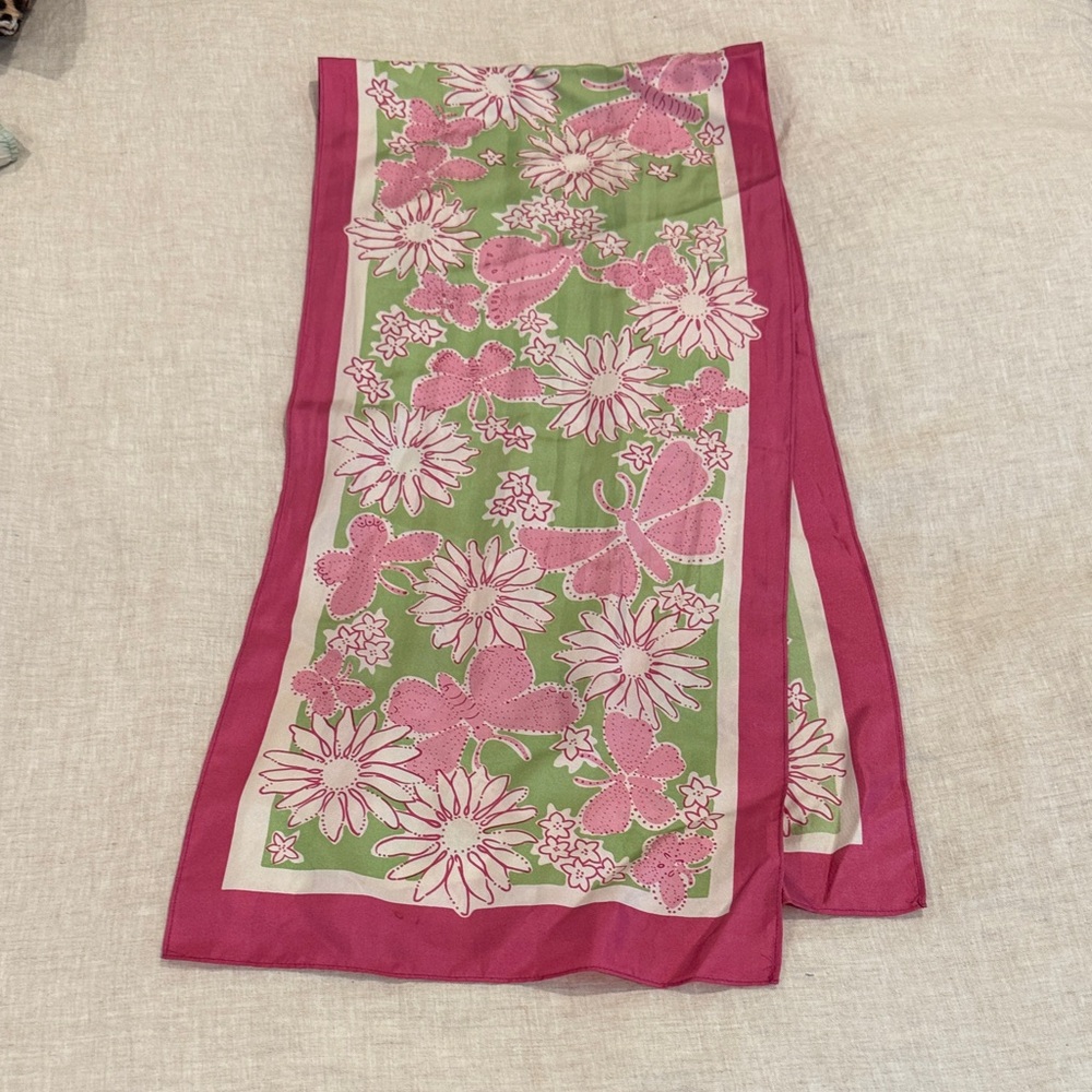Lilly Pulitzer Pink and Green Floral Scarf